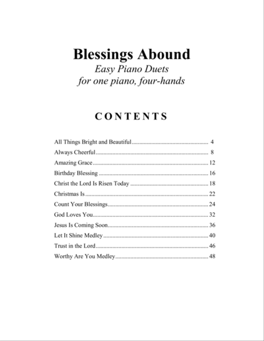 Blessings Abound (Easy Piano Duets for 1 Piano, 4 Hands)