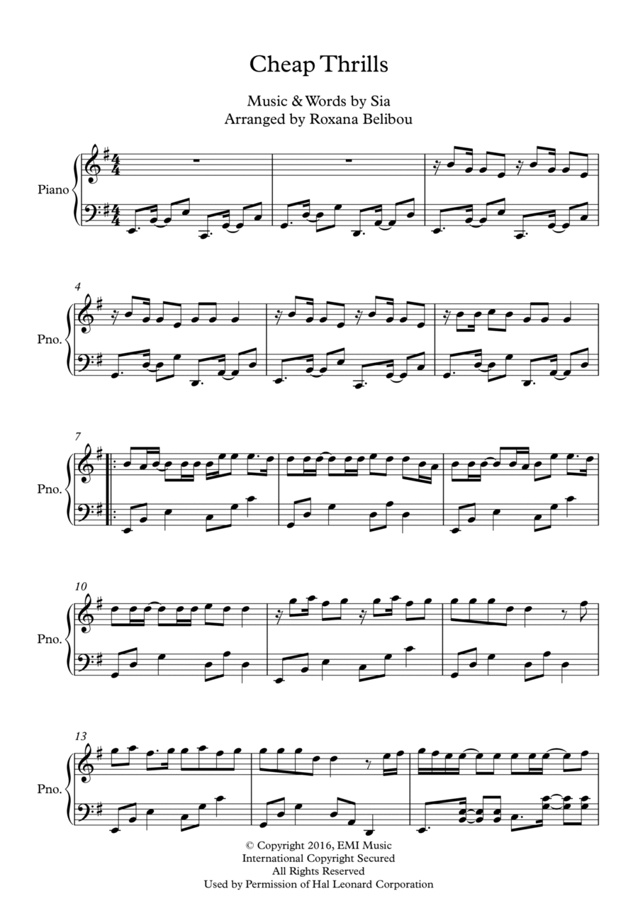 Cheap Thrills (feat. Sean Paul) Piano Solo scores gallery preview page 1