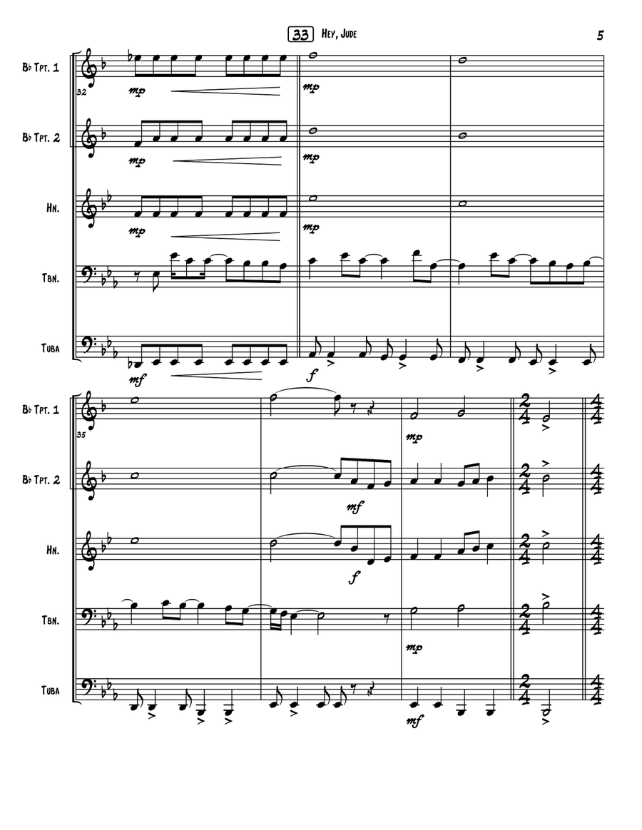 Hey Jude Hey Jude Brass Quintet scores gallery preview page 5