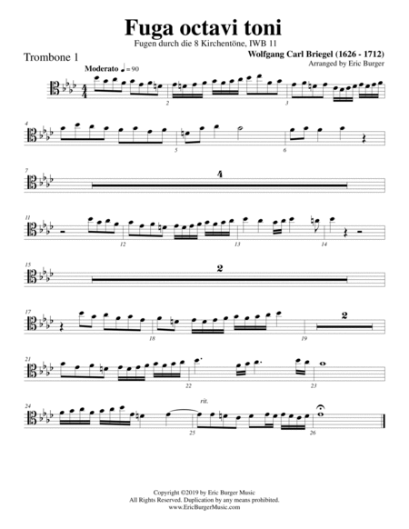 Fuga octavi toni for Trombone or Low Brass Quartet