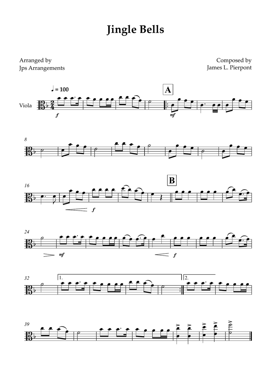 Jingle Bells for Viola Viola Solo scores gallery preview page 1
