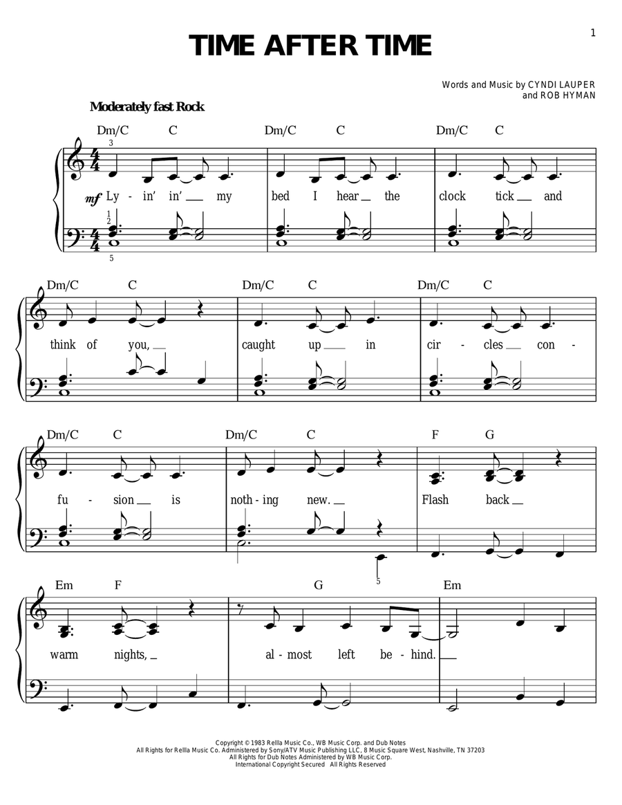 Time After Time Easy Piano scores gallery preview page 1