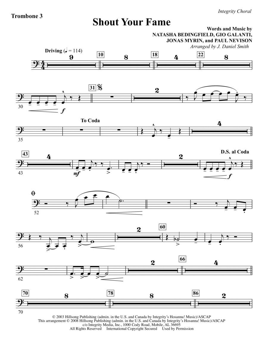 Shout Your Fame - Trombone 3 Choir scores gallery preview page 1