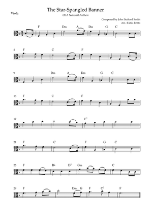 The Star Spangled Banner (USA National Anthem) for Viola Solo with Chords (F Major)