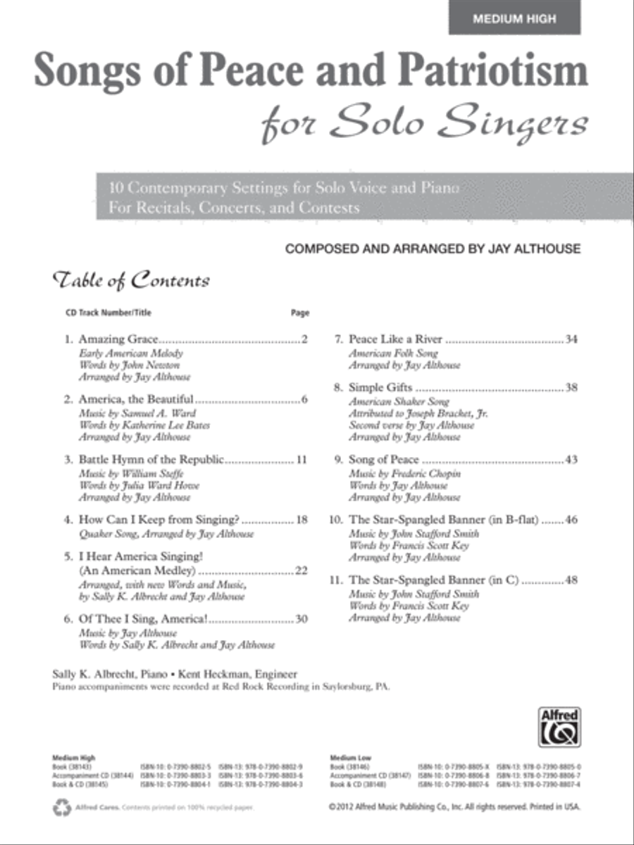 Songs of Peace and Patriotism for Solo Singers Medium-High Voice scores gallery preview page 5