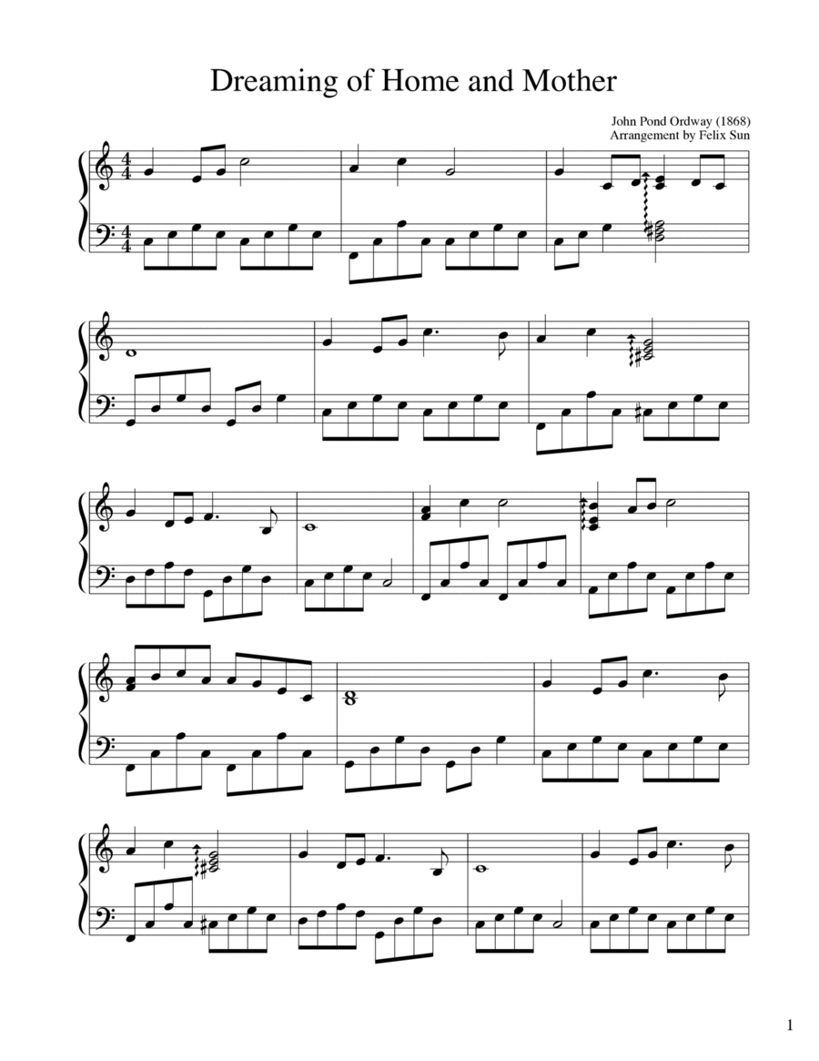 Dreaming of Home and Mother / 送别 (Songbie) / 旅愁 (Ryoshū) - Piano Solo Piano Solo scores gallery preview page 1