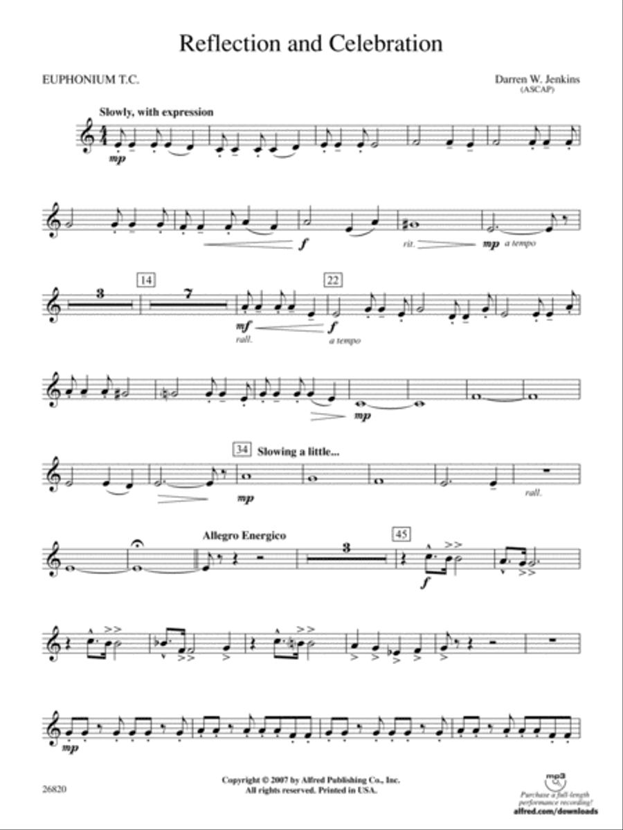 Reflection and Celebration: Baritone T.C. Concert Band scores gallery preview page 1