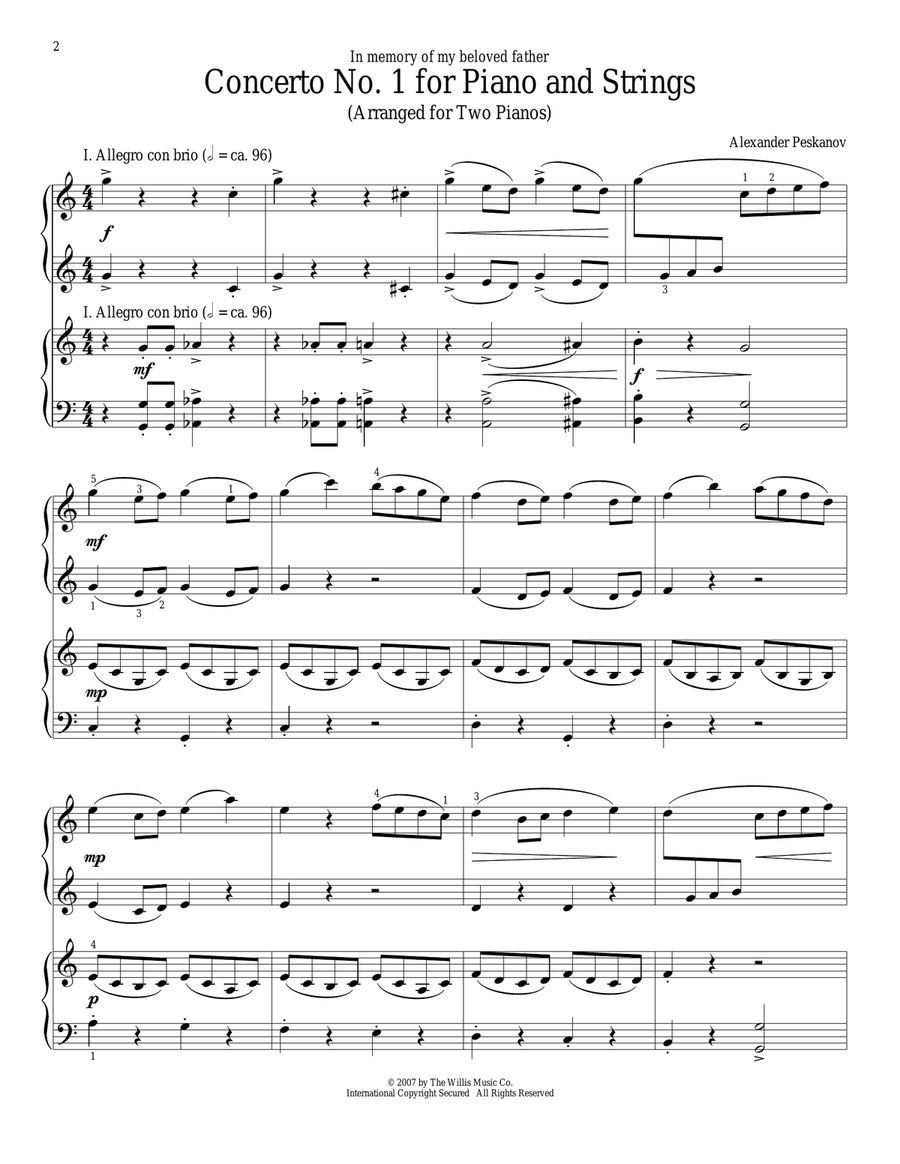 Concerto No. 1 For Piano And Strings Piano scores gallery preview page 1