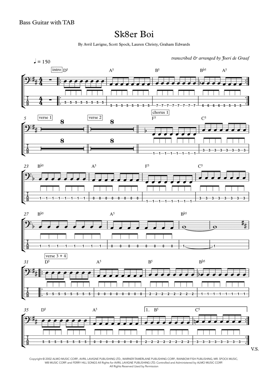 Sk8er Boi Bass Guitar scores gallery preview page 1