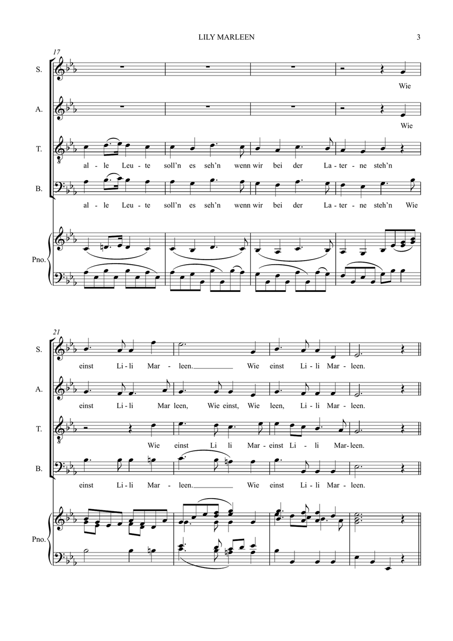 Lilli Marlene (lili Marleen) 4-Part scores gallery preview page 5