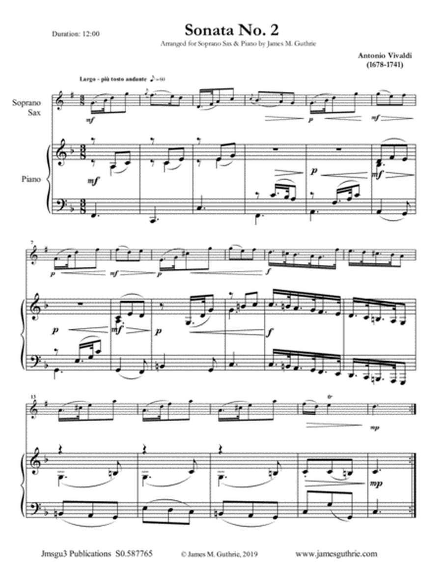 Vivaldi: Sonata No. 2 for Soprano Sax & Piano image number null