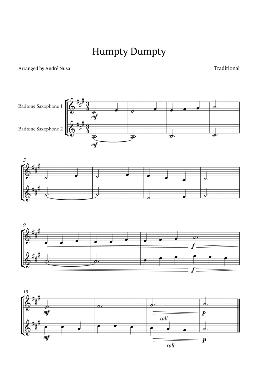 Humpty Dumpty Woodwind Duet scores gallery preview page 1