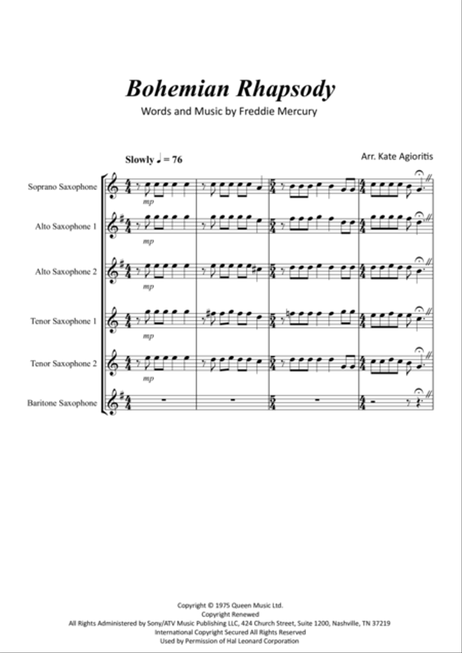 Bohemian Rhapsody Saxophone Quintet scores gallery preview page 2