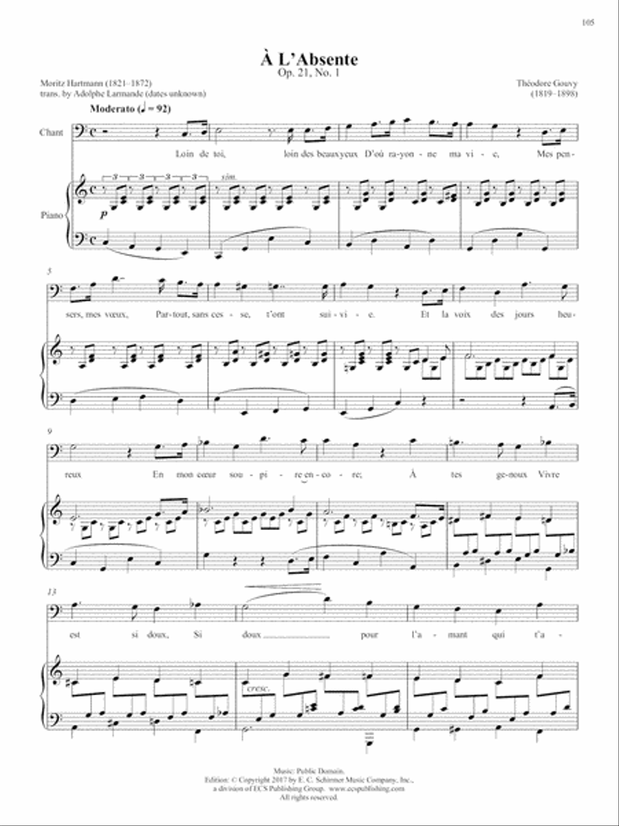 Op. 21, No. 1: À L'Absente from Songs of Gouvy, V2 Voice Solo scores gallery preview page 3