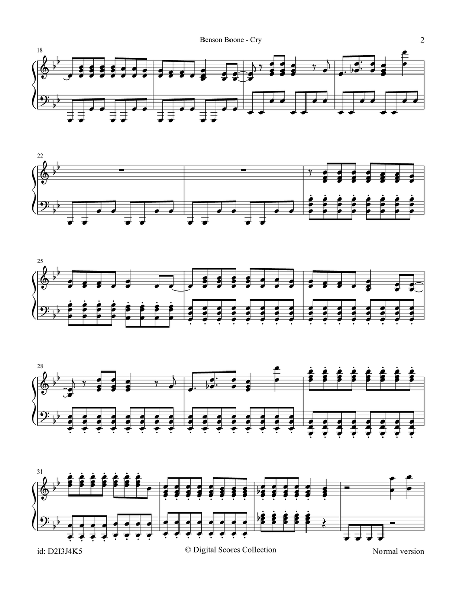 Cry Piano Solo scores gallery preview page 2