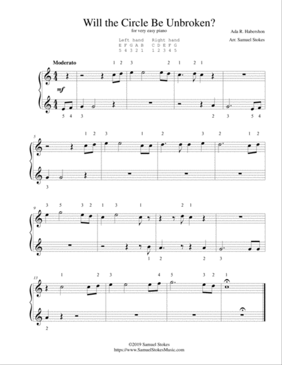 Will the Circle Be Unbroken? - for very easy piano Easy Piano scores gallery preview page 1
