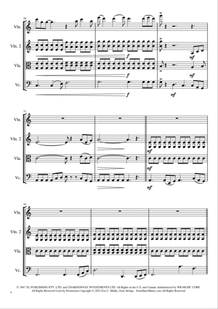 Never Tear Us Apart String Quartet scores gallery preview page 4