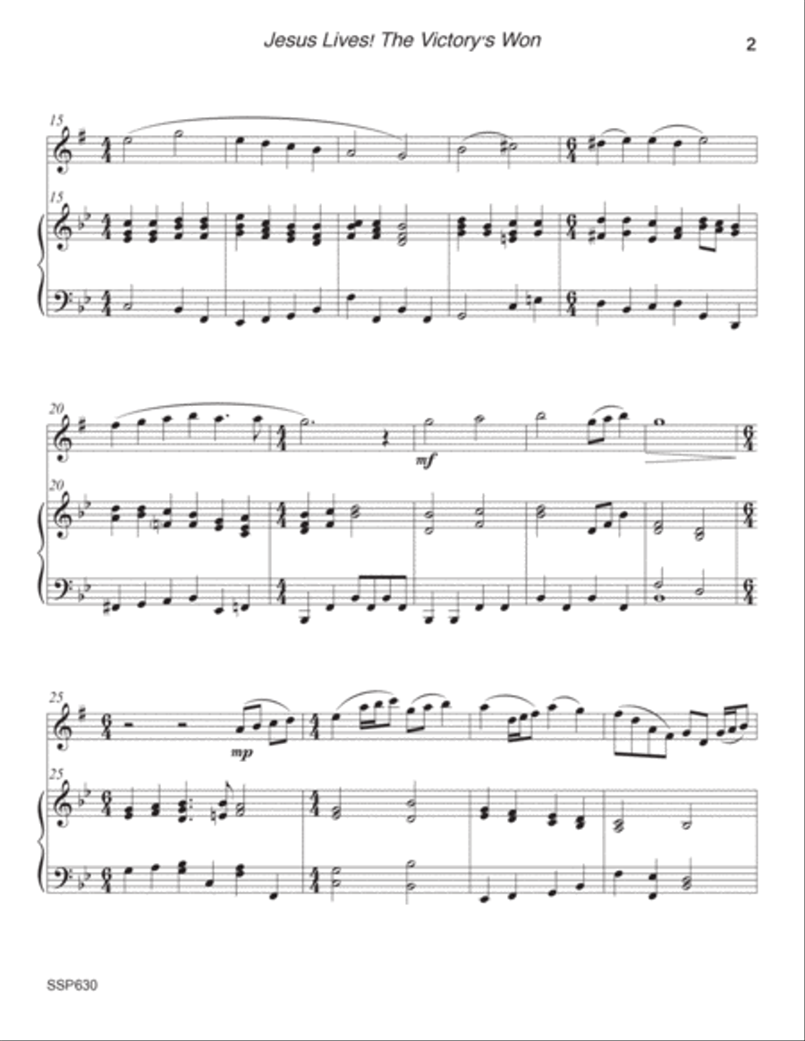JESUS LIVES! THE VICTORY'S WON - Saxophone Solo with Piano Accompaniment (Grade 3) Alto Saxophone scores gallery preview page 2