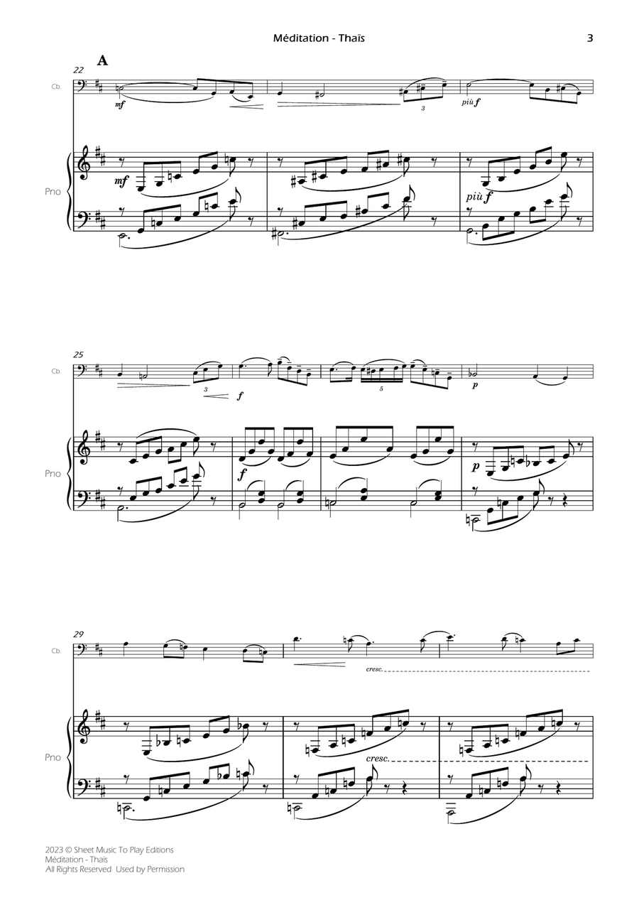 Meditation from Thais - Contrabass and Piano (Full Score and Parts) image number null