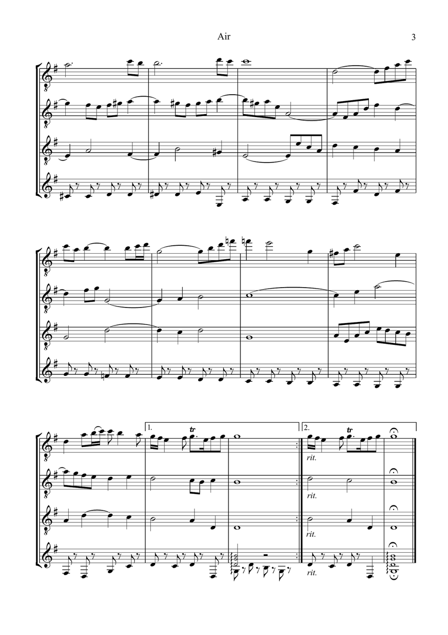 Air (on the G string) BWV 1068 for guitar quartet Guitar Ensemble scores gallery preview page 3