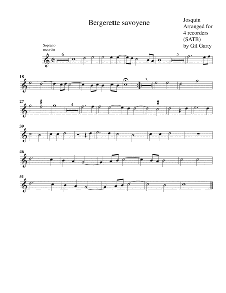 Bergerette savoyene (arrangement for 4 recorders)