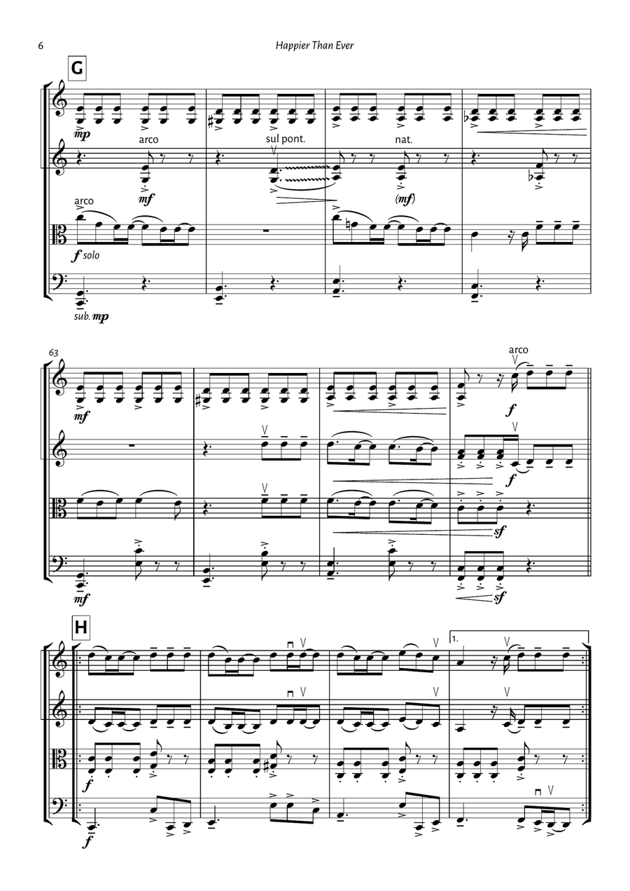 Happier Than Ever String Quartet scores gallery preview page 6