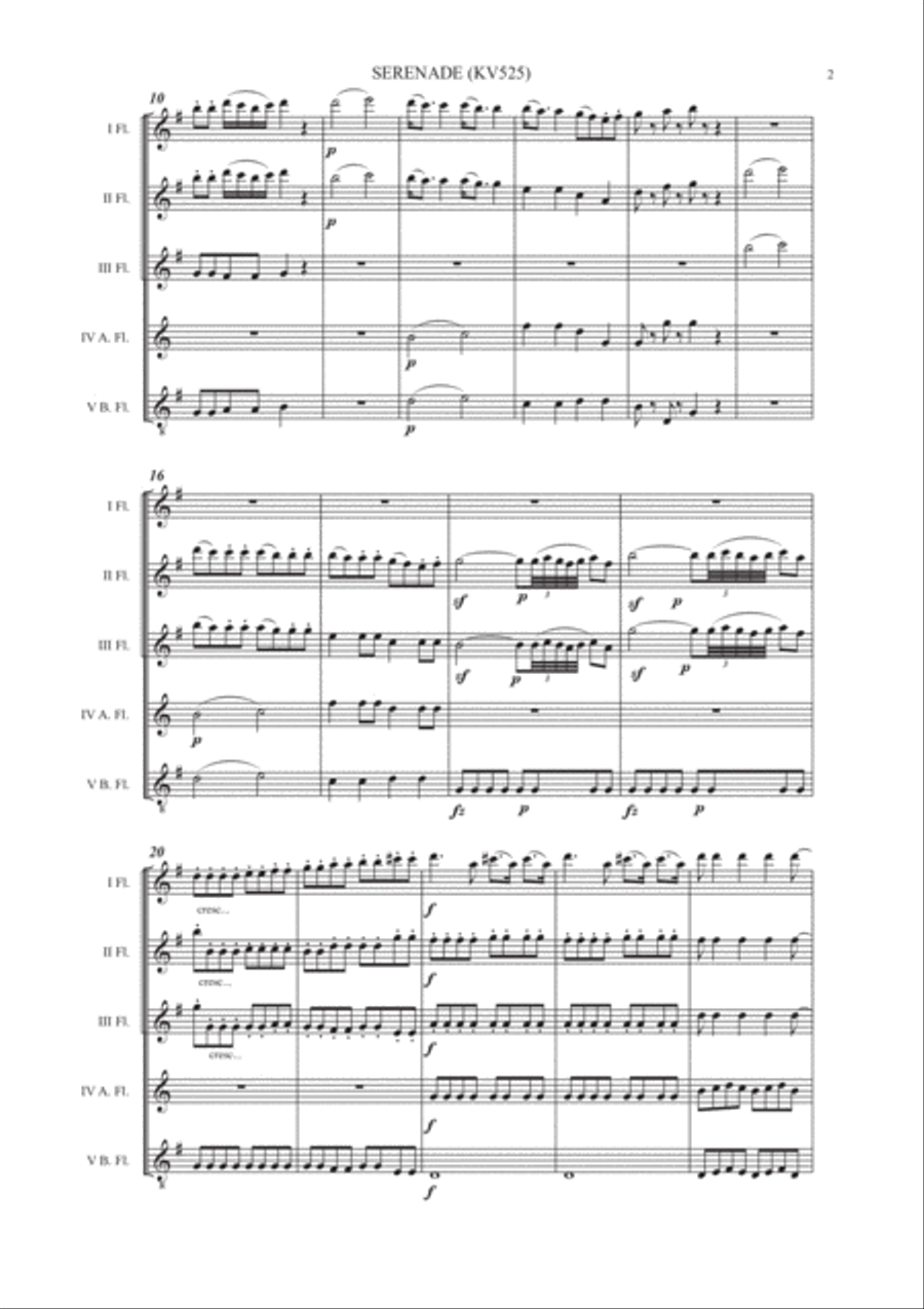 W.A. Mozart: Eine Kleine Nachtmusik K. 525 I Tempo (Flute choir) Flute Choir scores gallery preview page 4