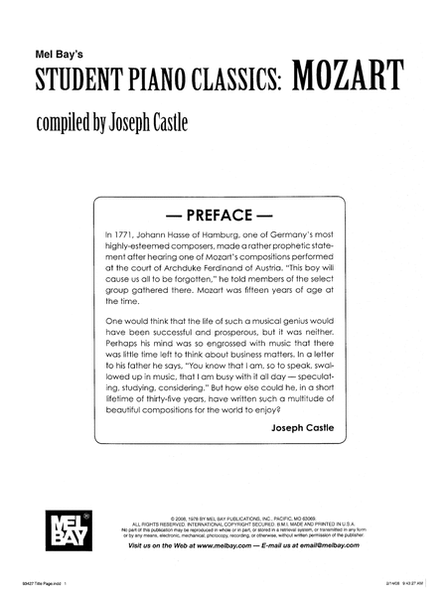 Student Piano Classics: Mozart