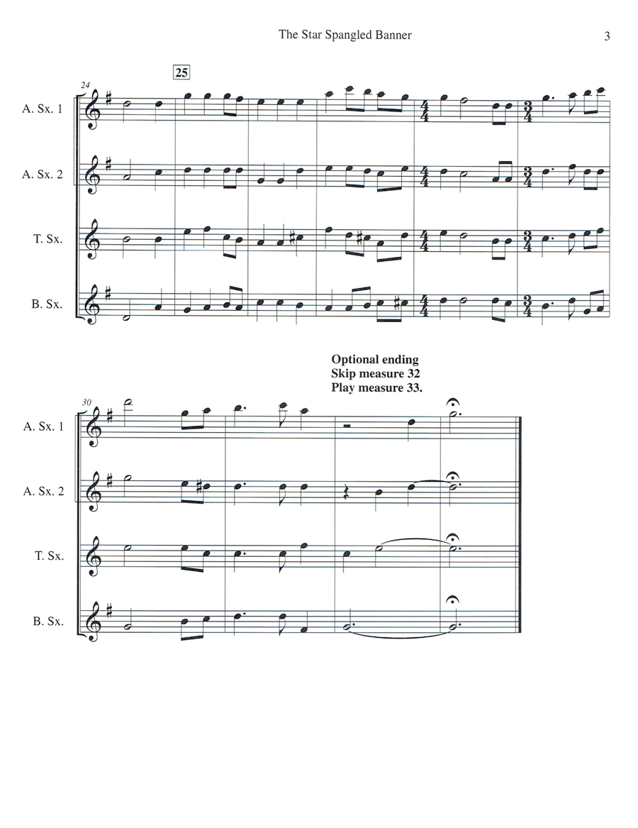 The Star Spangled Banner for Saxophone Quartet Saxophone Quartet scores gallery preview page 3