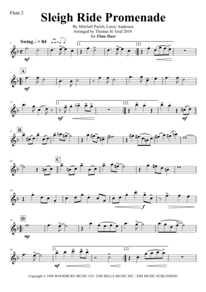 Sleigh Ride - Easy Swing - Flute Duet