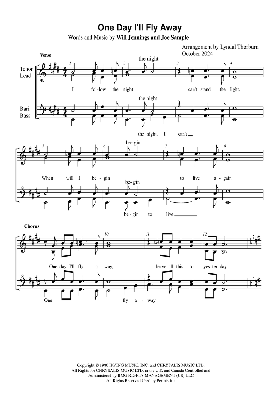 One Day I'll Fly Away SSAA scores gallery preview page 1