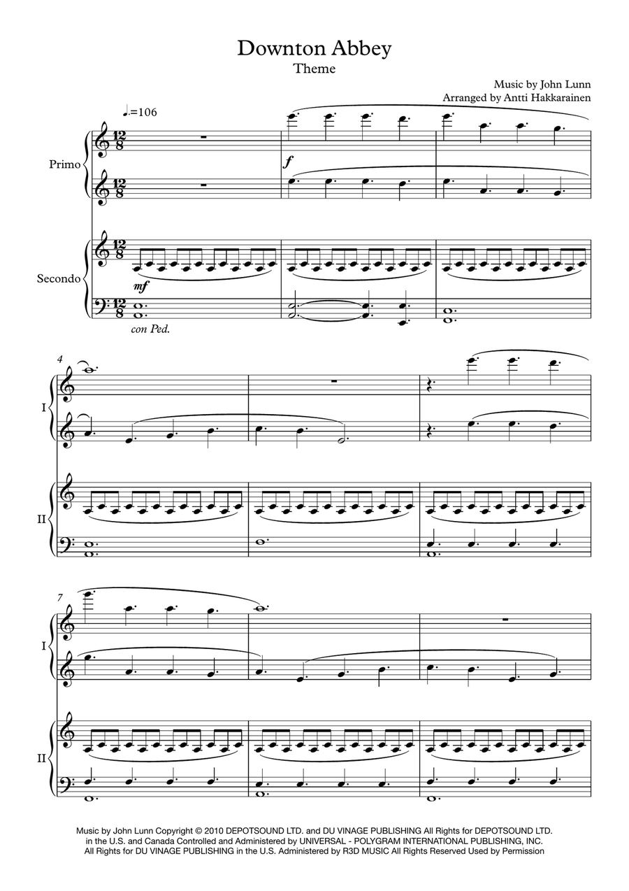 Downton Abbey (theme) 1 Piano, 4-Hands scores gallery preview page 2