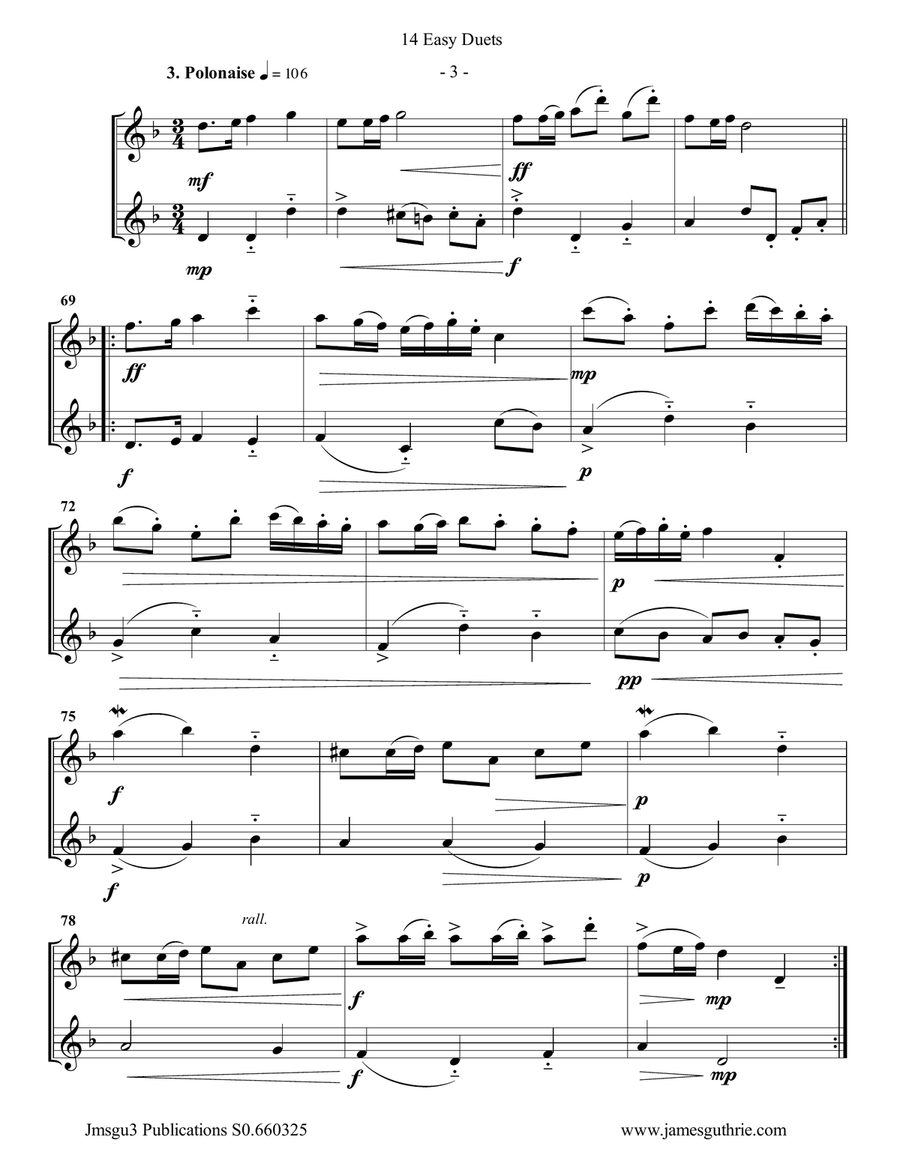 Bach: 14 Easy Duets for Alto & Baritone Sax Woodwind Duet scores gallery preview page 3