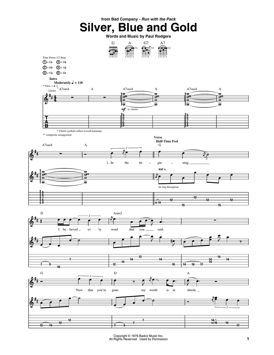 Silver, Blue And Gold Silver, Blue And Gold Acoustic Guitar scores gallery preview page 1