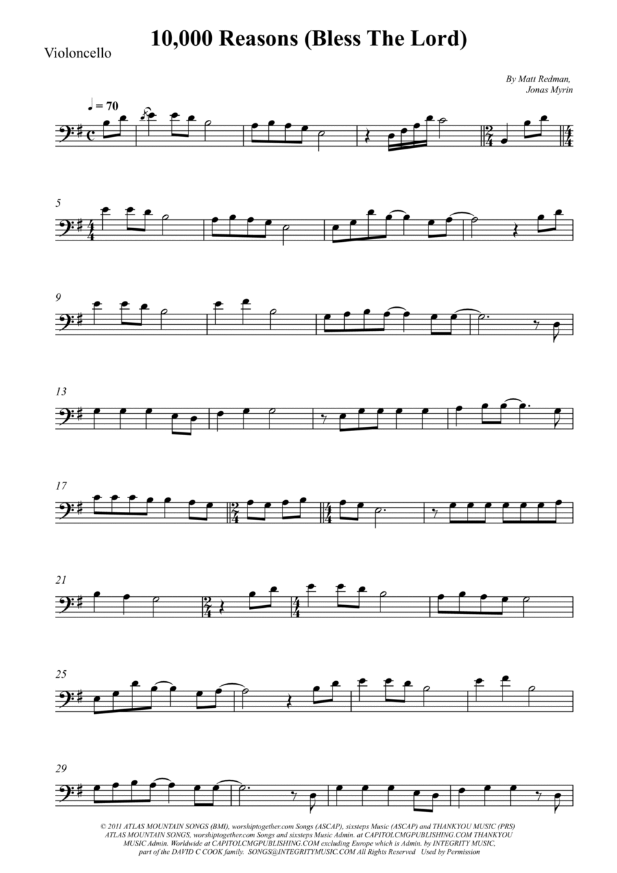 10,000 Reasons (Bless The Lord) Cello Solo scores gallery preview page 1