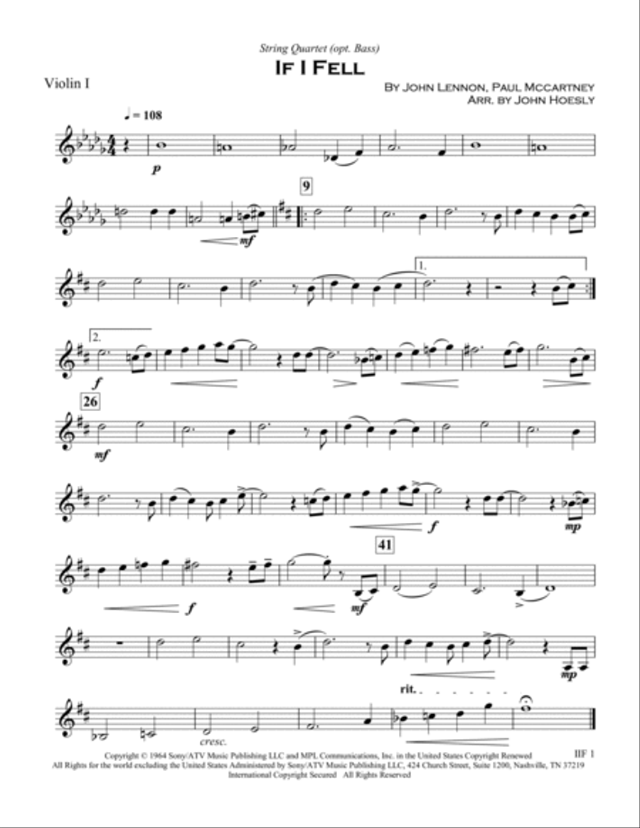 If I Fell String Quartet scores gallery preview page 5