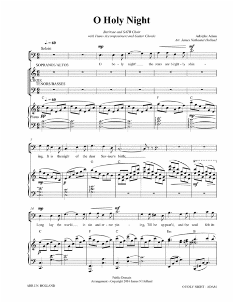 O Holy Night (Cantique de Noel) Adolphe Adam for Baritone and SATB Chorus 4-Part scores gallery preview page 3