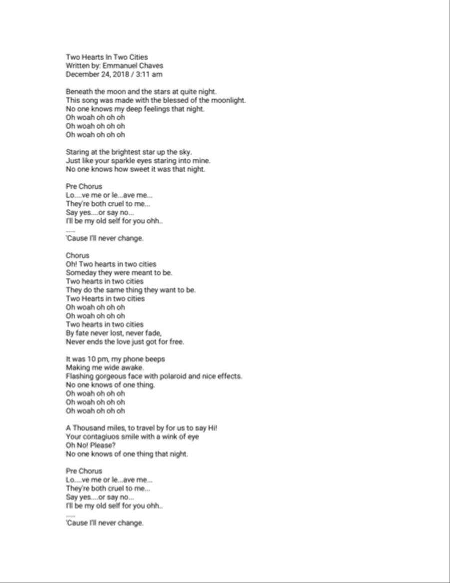 Two Hearts In Two Cities Piano, Vocal, Guitar scores gallery preview page 1
