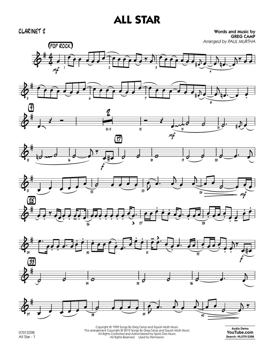 All Star (arr. Paul Murtha) - Bb Clarinet 2 Jazz Ensemble scores gallery preview page 1