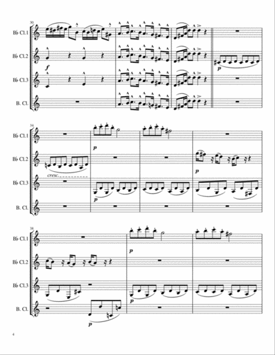 Mozart's Piano Sonata in C Major, K 309 for Clarinet Quartet Woodwind Quartet scores gallery preview page 4