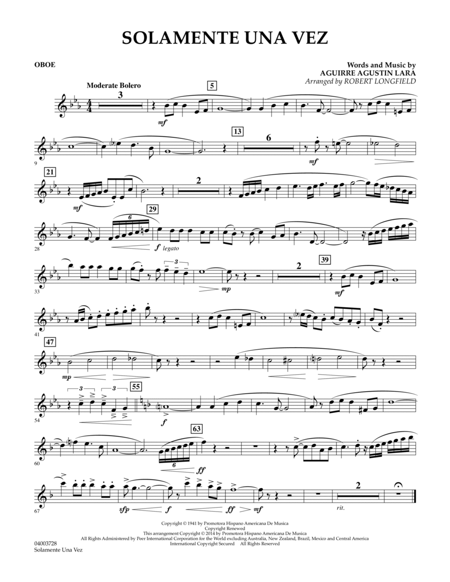 Solamente Una Vez - Oboe Concert Band scores gallery preview page 1