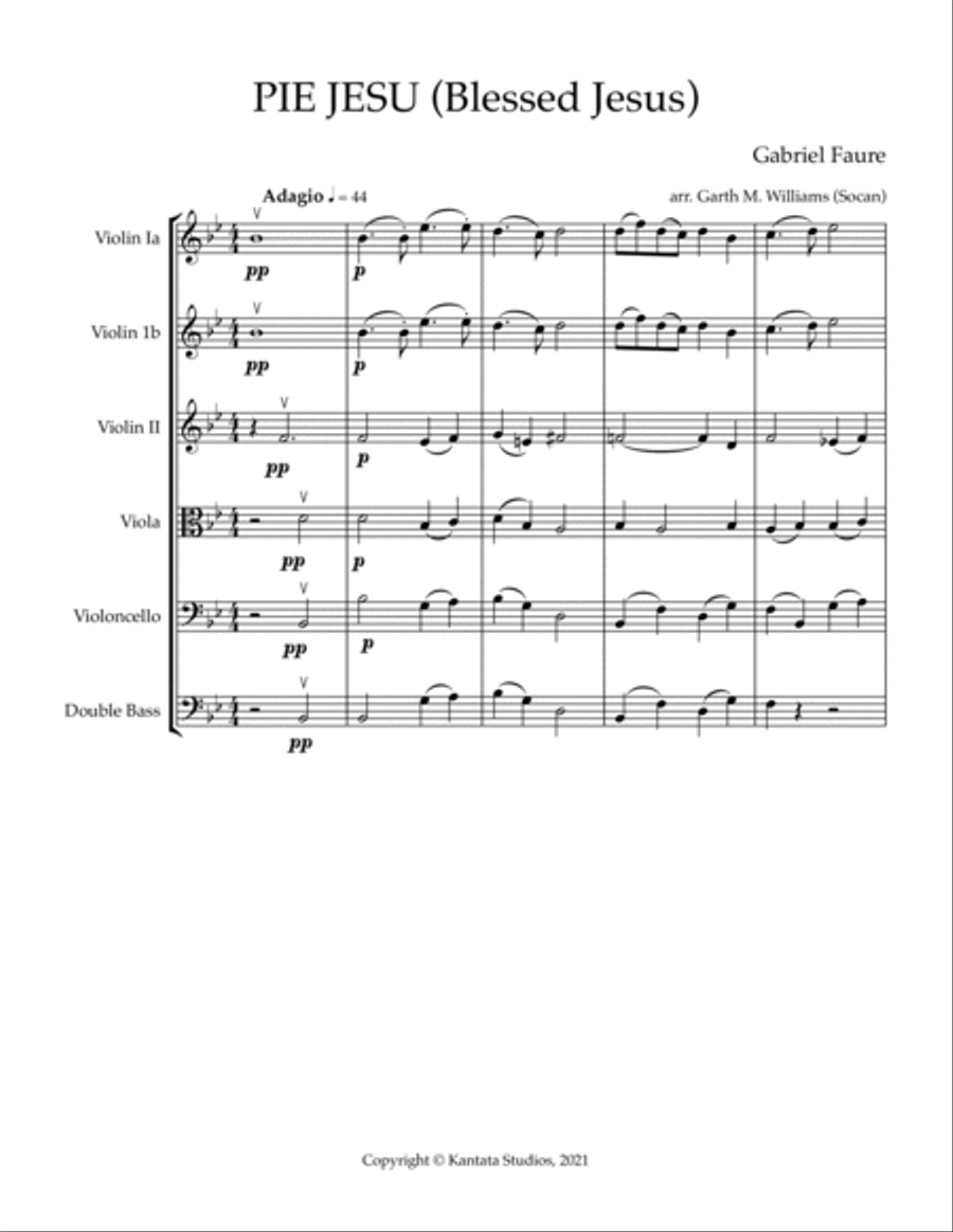 PIE JESU (BLESSED JESUS) BY GABRIEL FAURE FOR STRING ORCHESTRA String Quartet scores gallery preview page 2