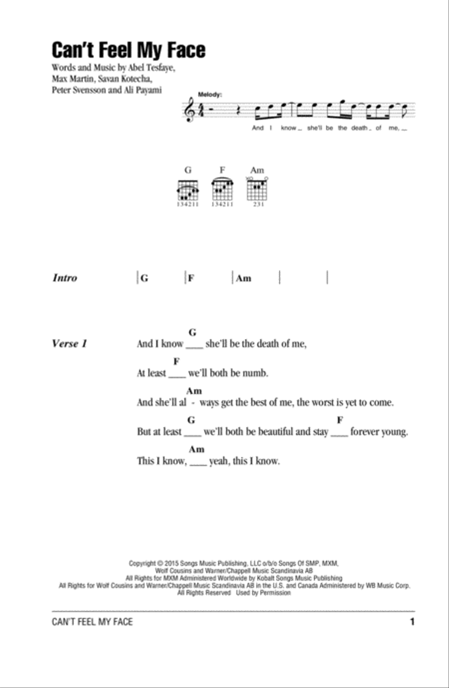 Can't Feel My Face Can't Feel My Face Acoustic Guitar scores gallery preview page 1