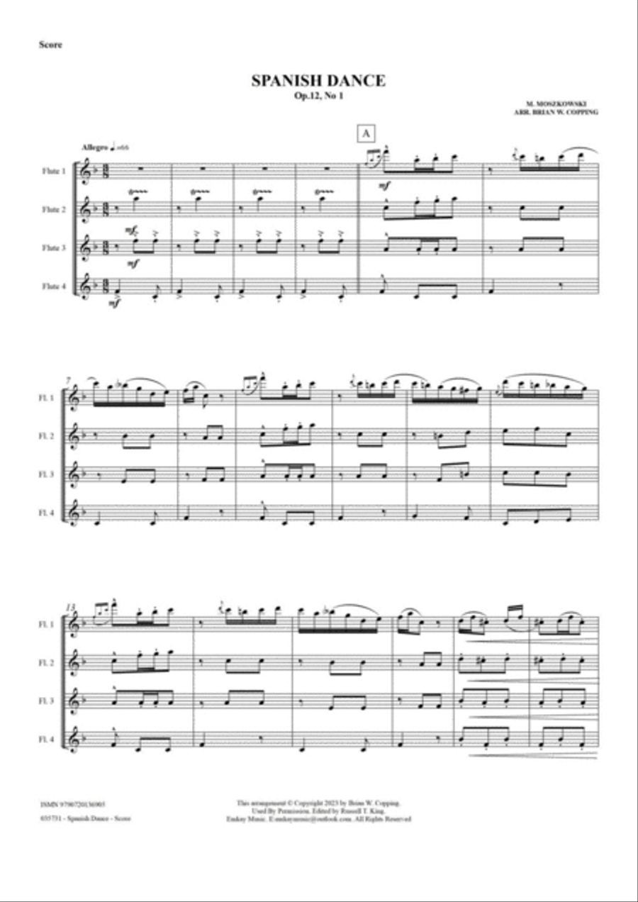 SPANISH DANCE OP 12, NO1 – FLUTE QUARTET Flute Quartet scores gallery preview page 2