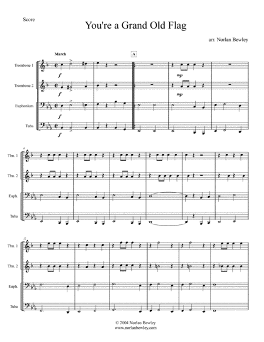 You're A Grand Old Flag - Low Brass Quartet Brass Quartet scores gallery preview page 1