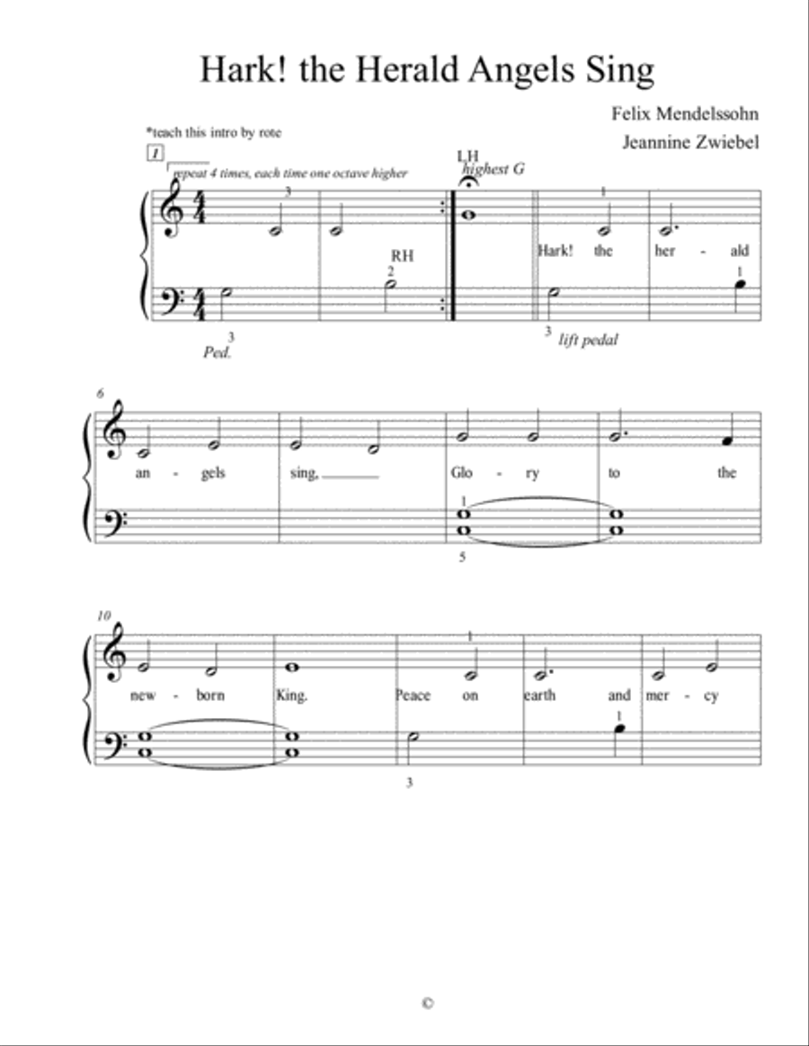 Hark! the Herald Angels early elementary Easy Piano scores gallery preview page 1