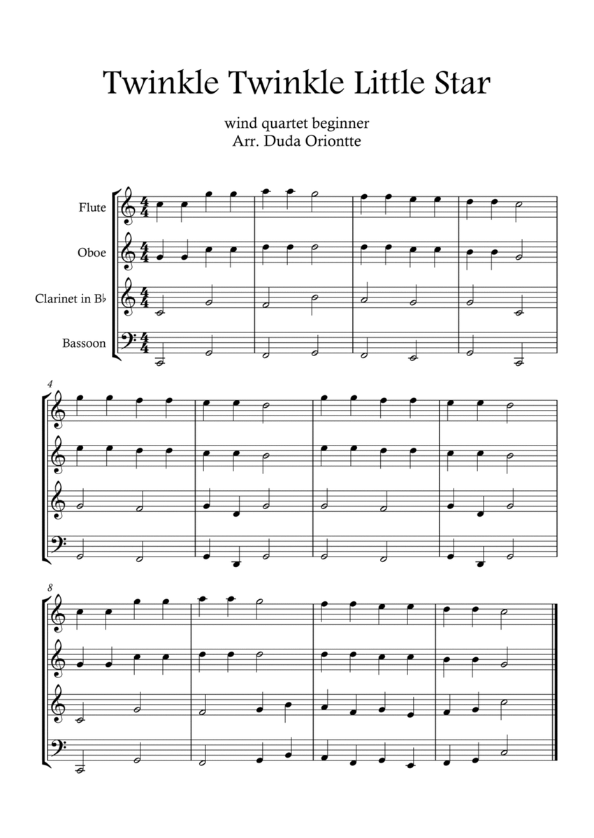 Twinkle Twinkle Little Star (For BEGINNER and kids) (wind quartet) image number null