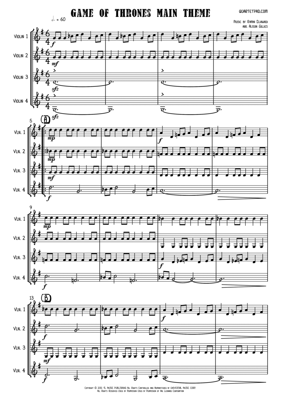Game Of Thrones Violin scores gallery preview page 1