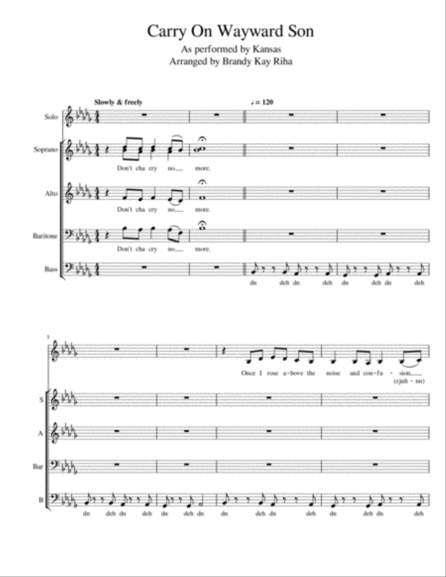Carry On Wayward Son Divisi scores gallery preview page 1