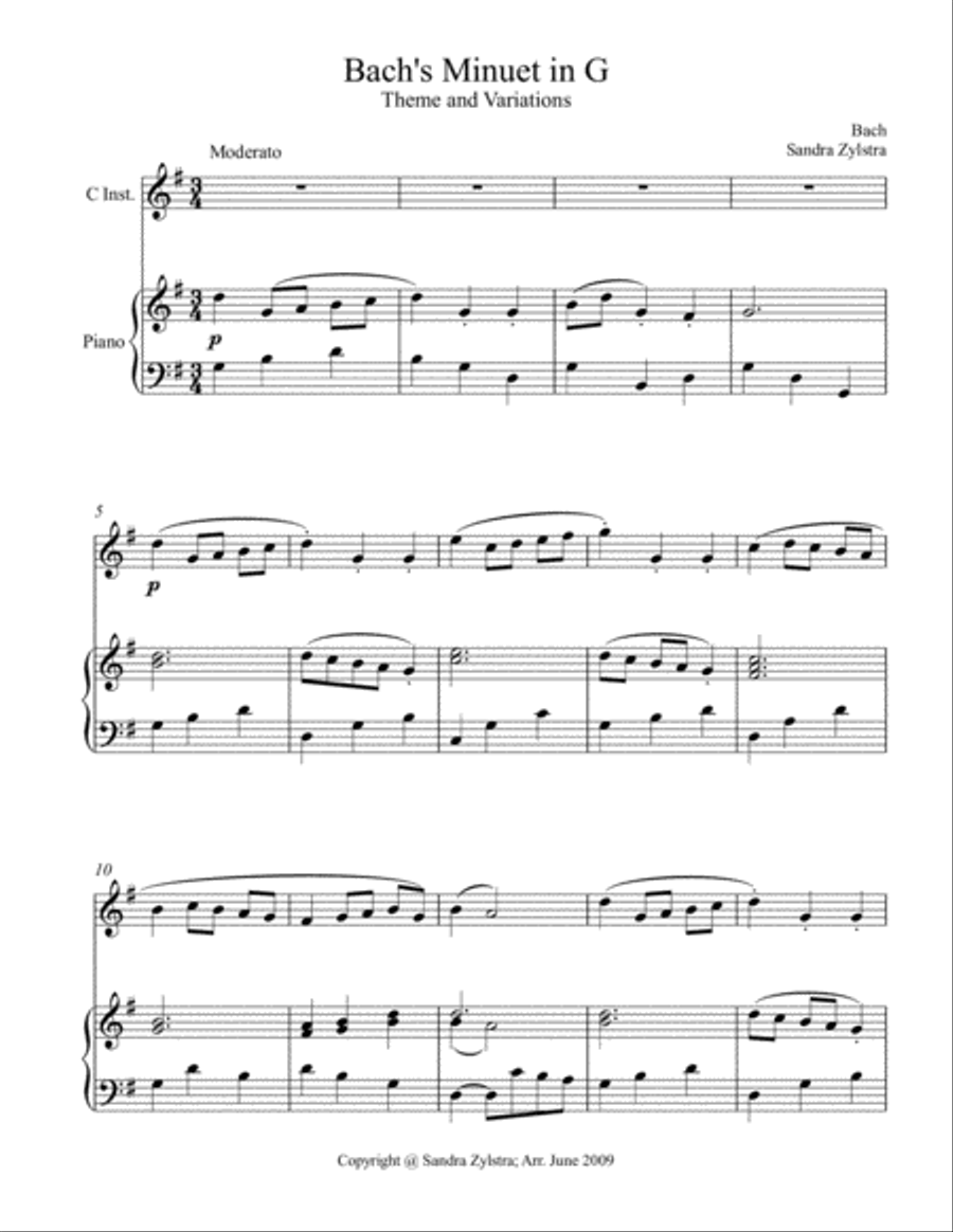Bach's Minuet In G (treble C instrument solo) Small Ensemble scores gallery preview page 2